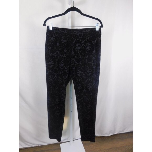 Roz & Ali Pants Womens Medium Black Flocked Velvet Damask Gothic Witchy - Picture 1 of 11
